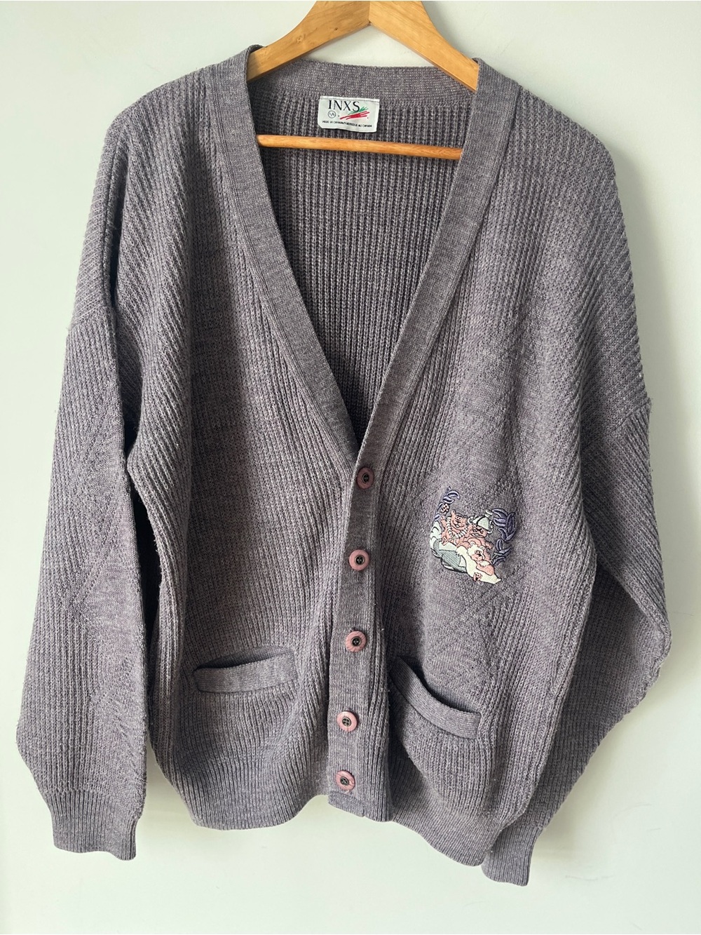 Light Mauve Button-Front Knit Cardigan | L| Coastal Grandma | Embroidery